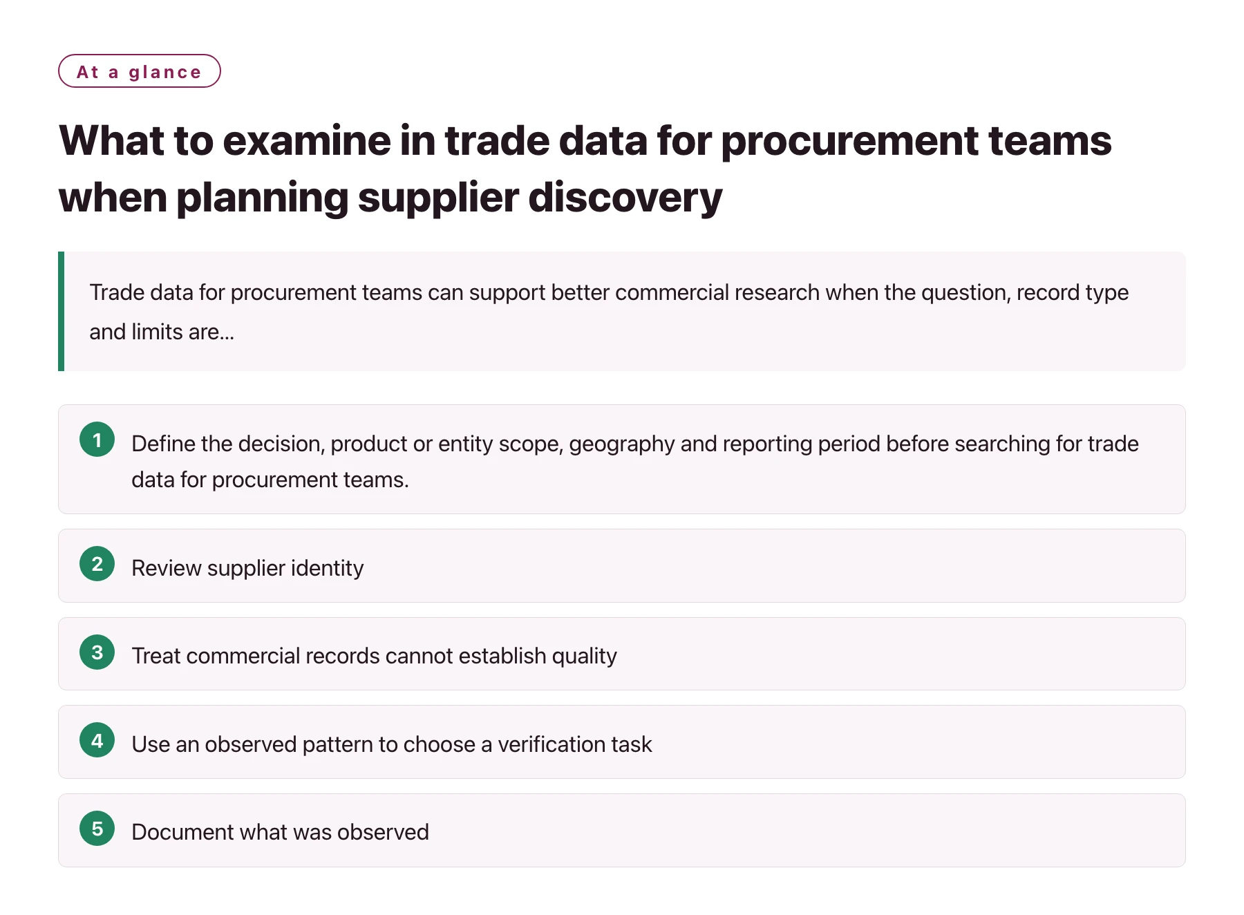 What to examine in trade data for procurement teams when planning supplier discovery——全文要点速览